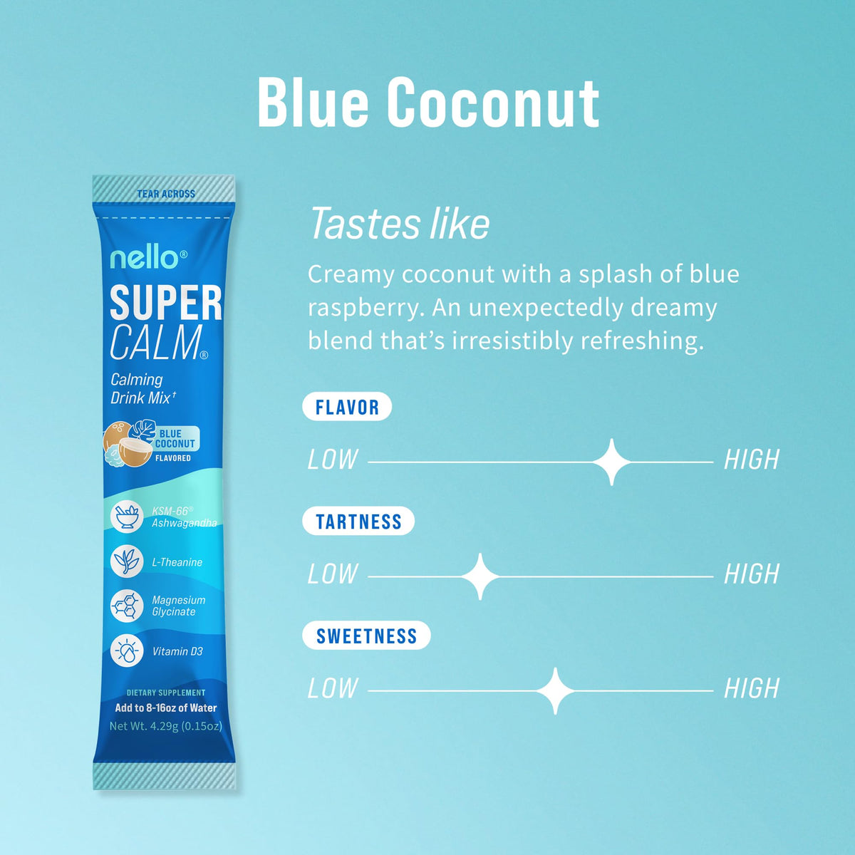 Nello Supercalm sachets individuels avec saveur coco bleu