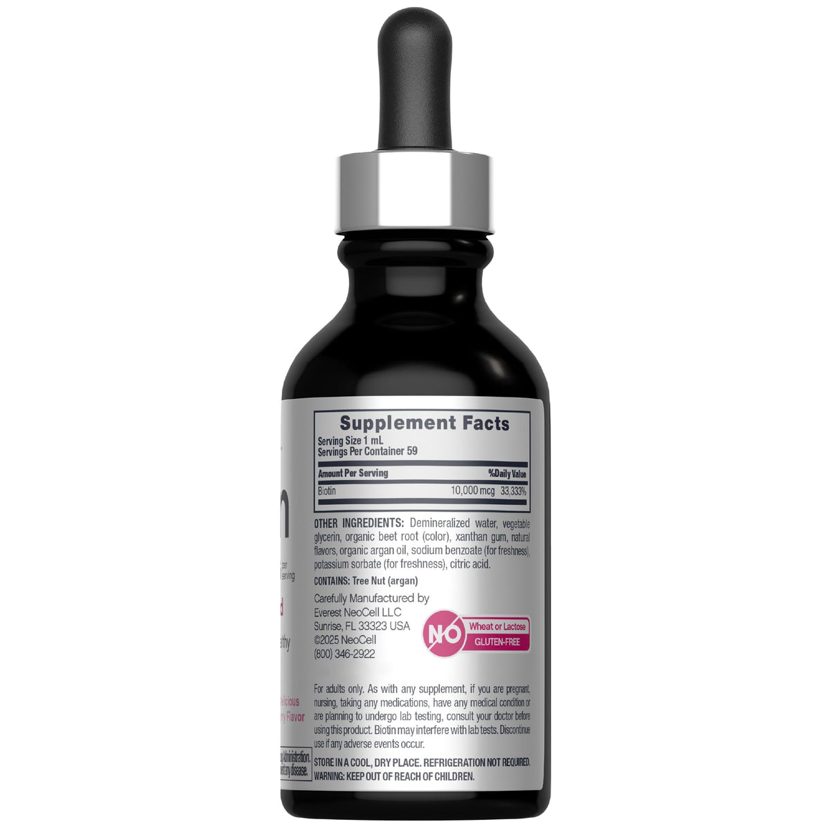 NeoCell Biotin Liquide flacon avec étiquette détaillant les ingrédients