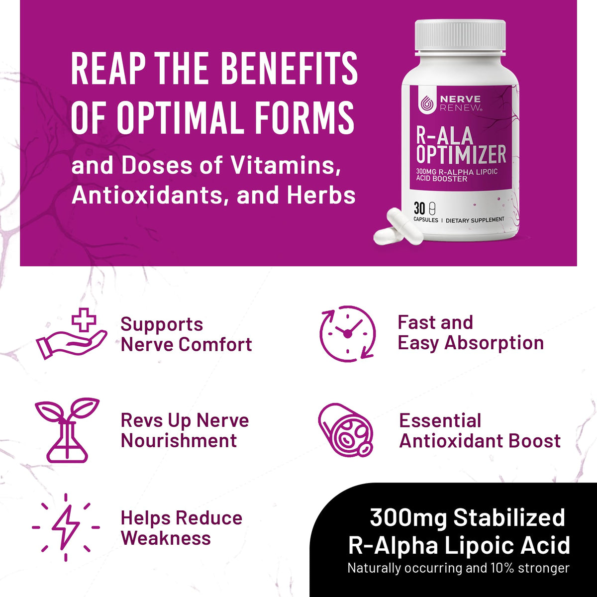 NERVE RENEW Optimizer capsules sur une table avec des plantes