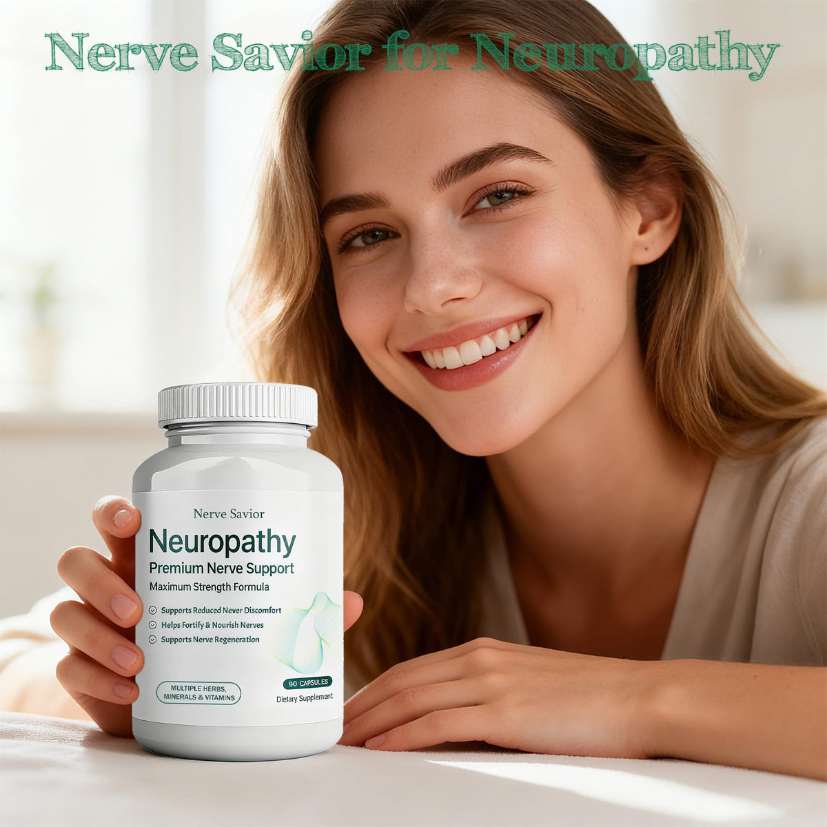 Nerve Savior 600mg Acide Alpha-Lipoïque capsules à côté d'un verre d'eau