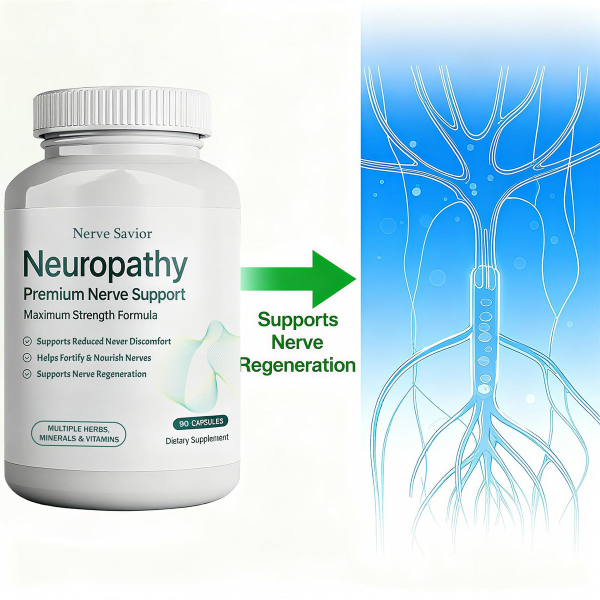 Nerve Savior 600mg Acide Alpha-Lipoïque capsules sur une table