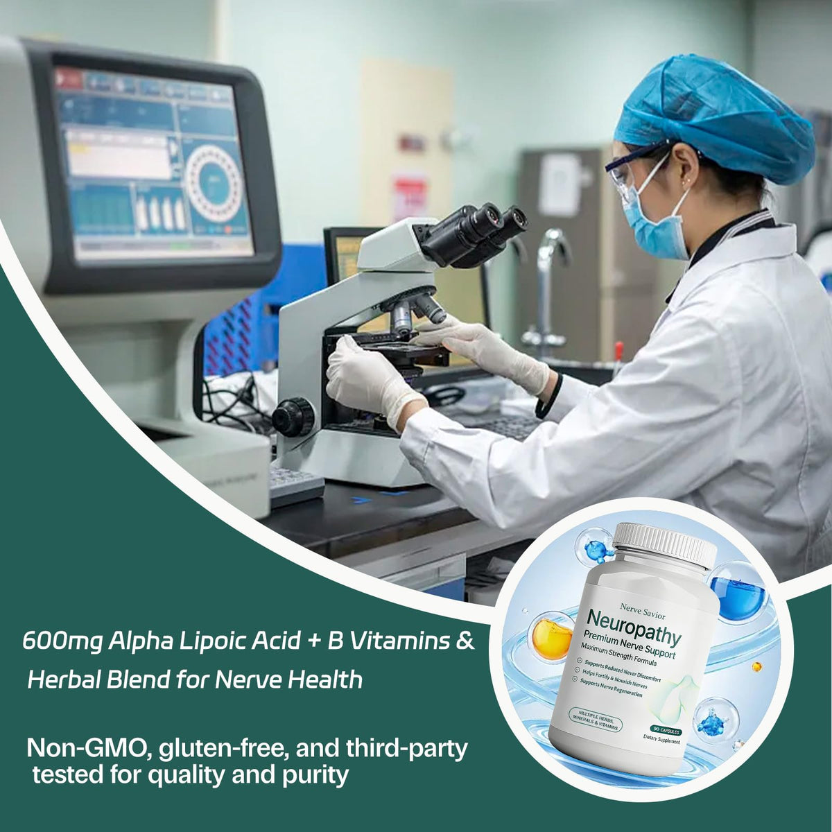 Nerve Savior 600mg Acide Alpha-Lipoïque étiquette du produit