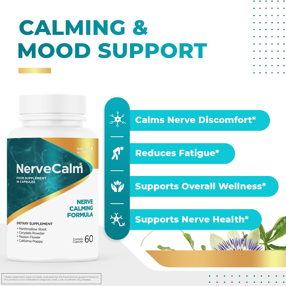 NerveCalm capsules vue de côté avec étiquette détaillée