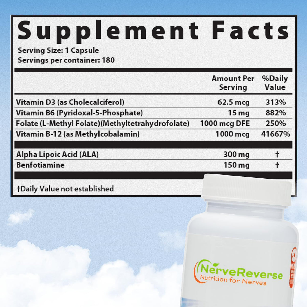 NERVEREVERSE Acide Alpha-Lipoïque 600mg étiquette et ingrédients
