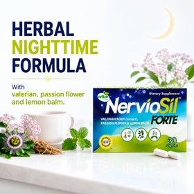 NervioSil Forte présenté sur un fond naturel avec des herbes
