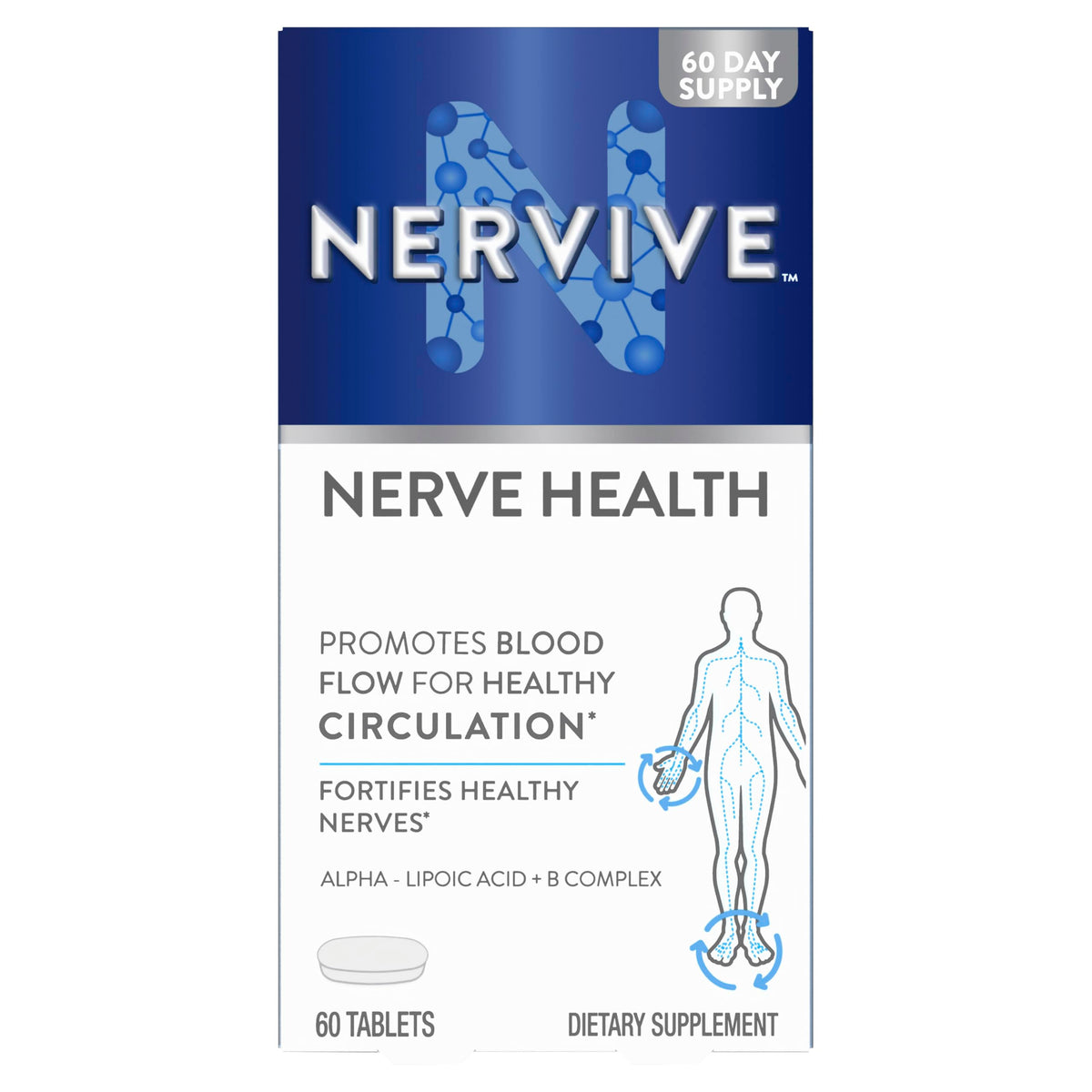 Nervive Nerve Health 60 comprimés, vue avant avec boîte