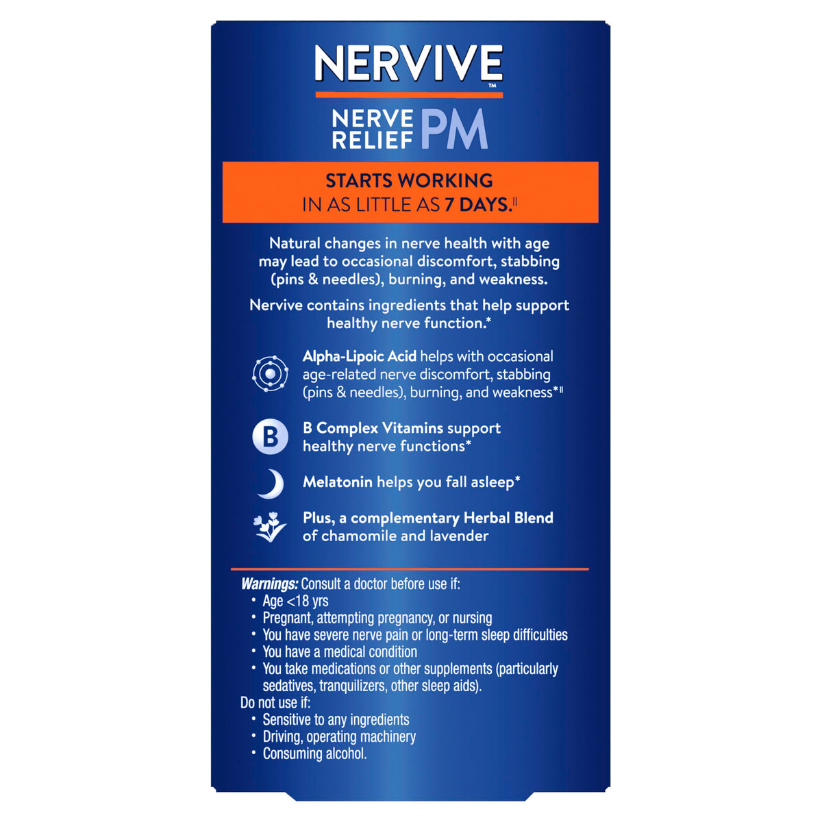 Nervive Nerve Relief PM comprimés dans une main