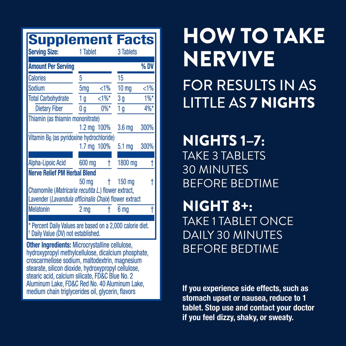 Nervive Nerve Relief PM ingrédients avec camomille et lavande