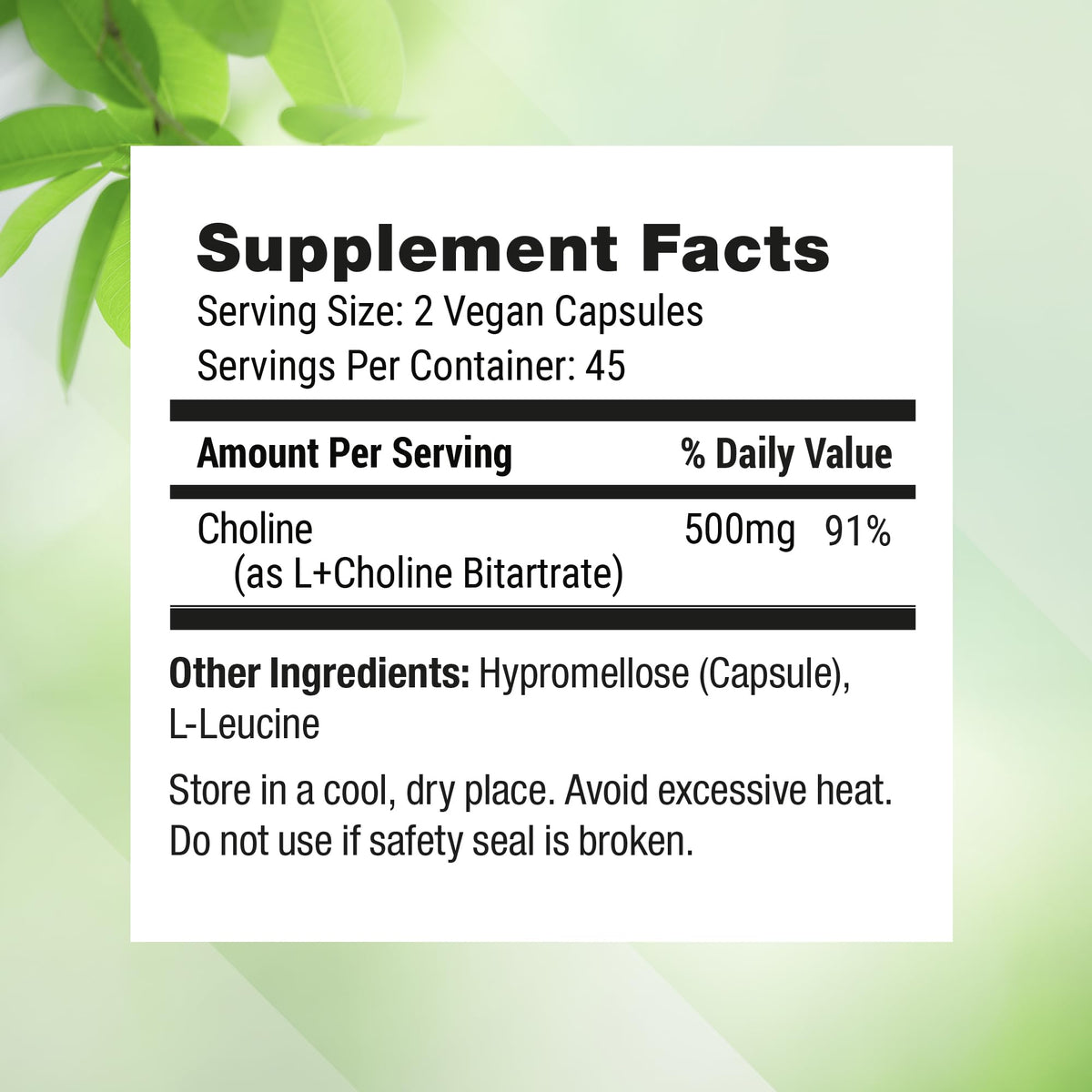 Nested Naturals Choline Bitartrate 500mg emballage ouvert