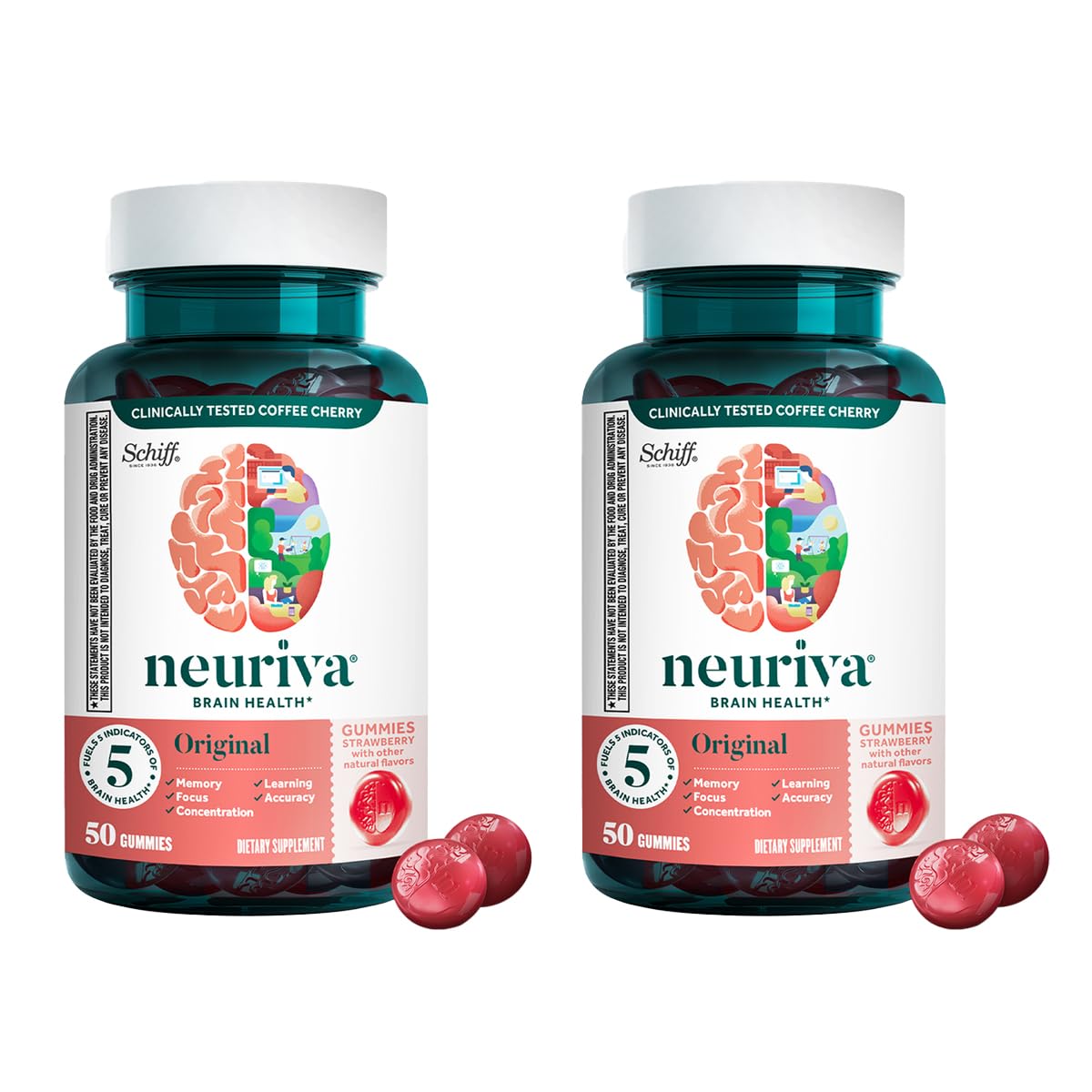 NEURIVA Complément Alimentaire Cérébral Gommes Saveur Fraise avant