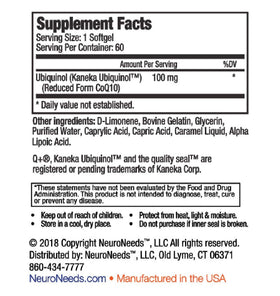 Neuro Needs CoQ10 Ubiquinol 100 mg gélules souples arrière