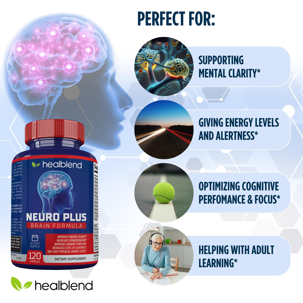 Neuro Plus healblend capsules sur une table en bois