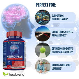 Neuro Plus healblend capsules sur une table en bois
