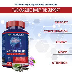 Neuro Plus healblend flacon ouvert avec capsules à l'intérieur