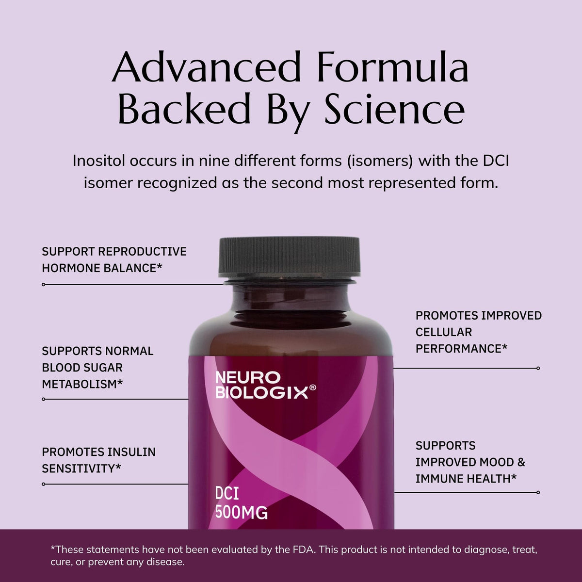 Neurobiologix D-Chiro Inositol 500mg capsules végétales sur une table