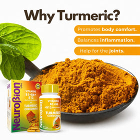 Neurobion Curcuma 650 mg avec B12 sur fond neutre