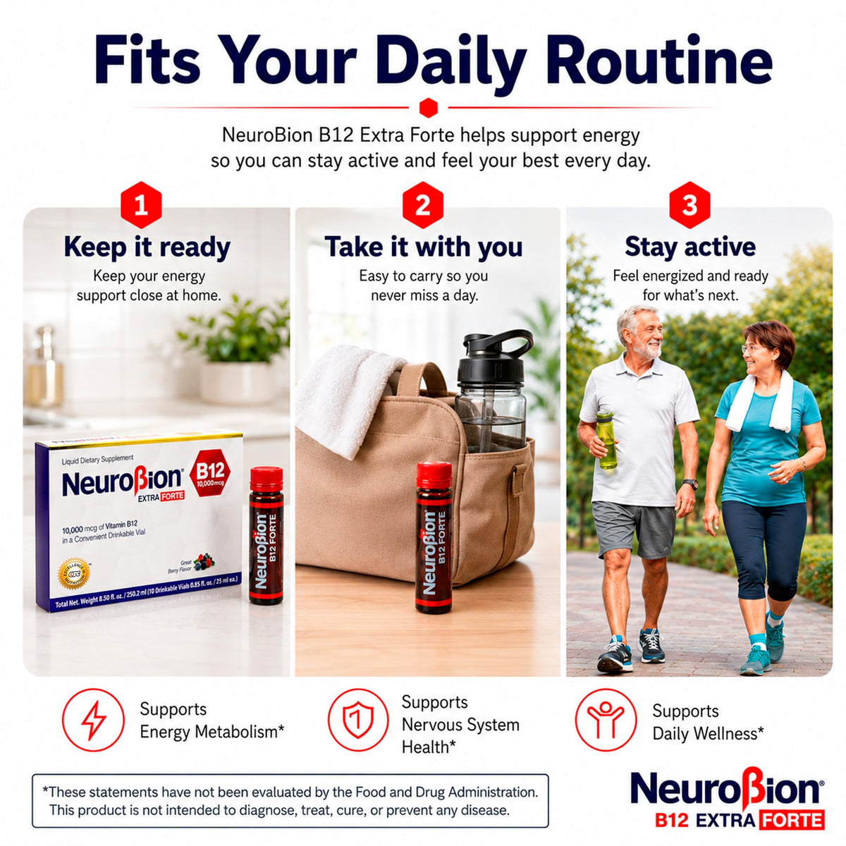 Neurobion Extra Forte B12 10 000 mcg ampoules avec verre de jus