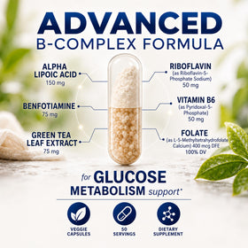 Neurobion Gluco B capsules à côté d'un verre d'eau