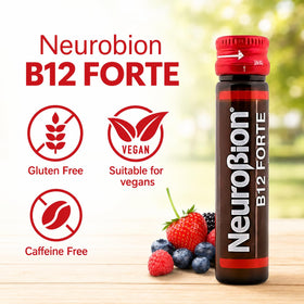 Neurobion shots liquides B12 B6 B1 sur un fond blanc
