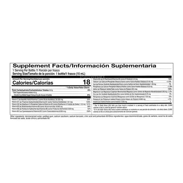 NEUROESTRESS Plus B Complex étiquette avec ingrédients et dosage