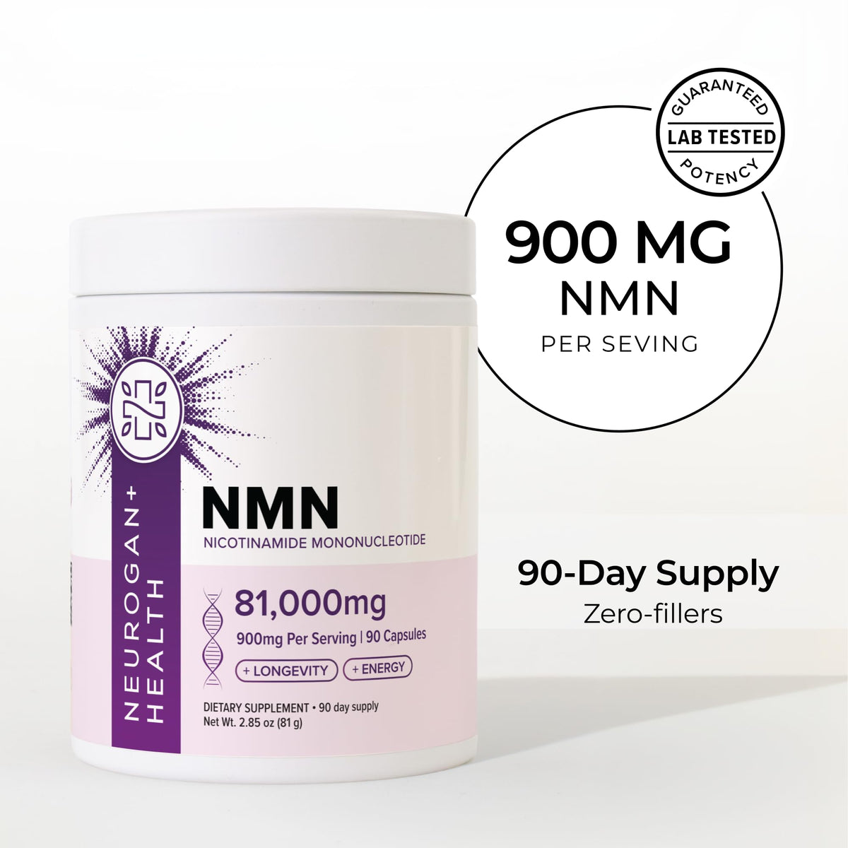 Neurogan Beta NMN 900 mg côté de la boîte avec informations nutritionnelles