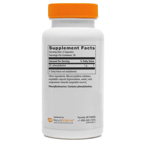 NeuroScience L-Phenylalanine 60 capsules vue arrière avec informations nutritionnelles