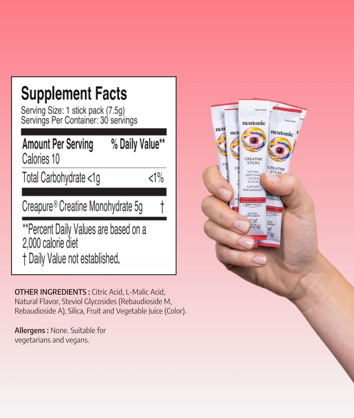 Neutonic créatine monohydrate sachets saveur fraise-lime en gros plan