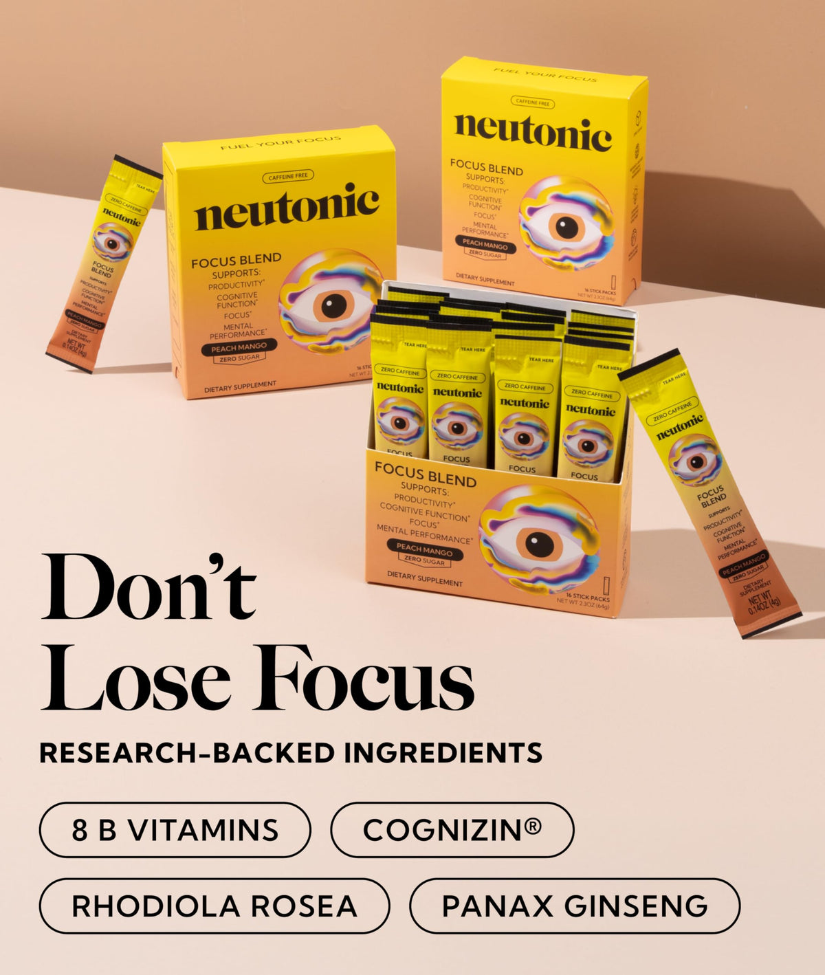 Neutonic Mélange Nootropique Pêche Mangue - boîte de 16 sachets