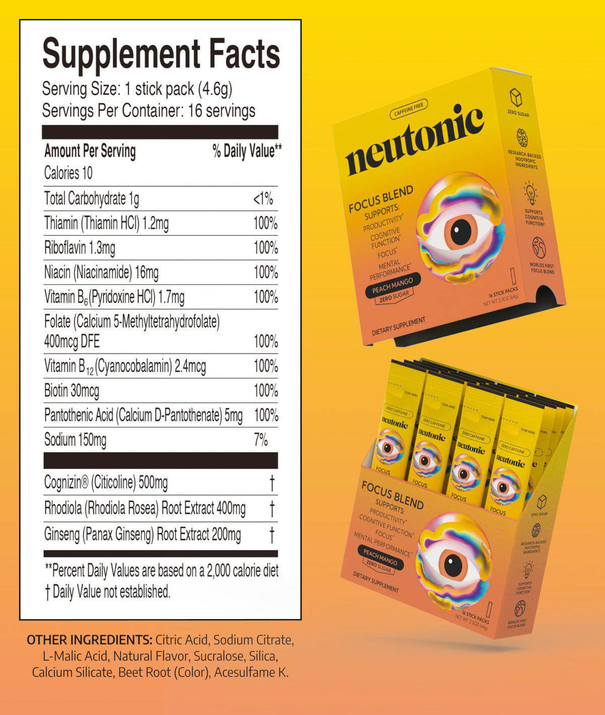 Neutonic Mélange Nootropique Pêche Mangue - sachets ouverts