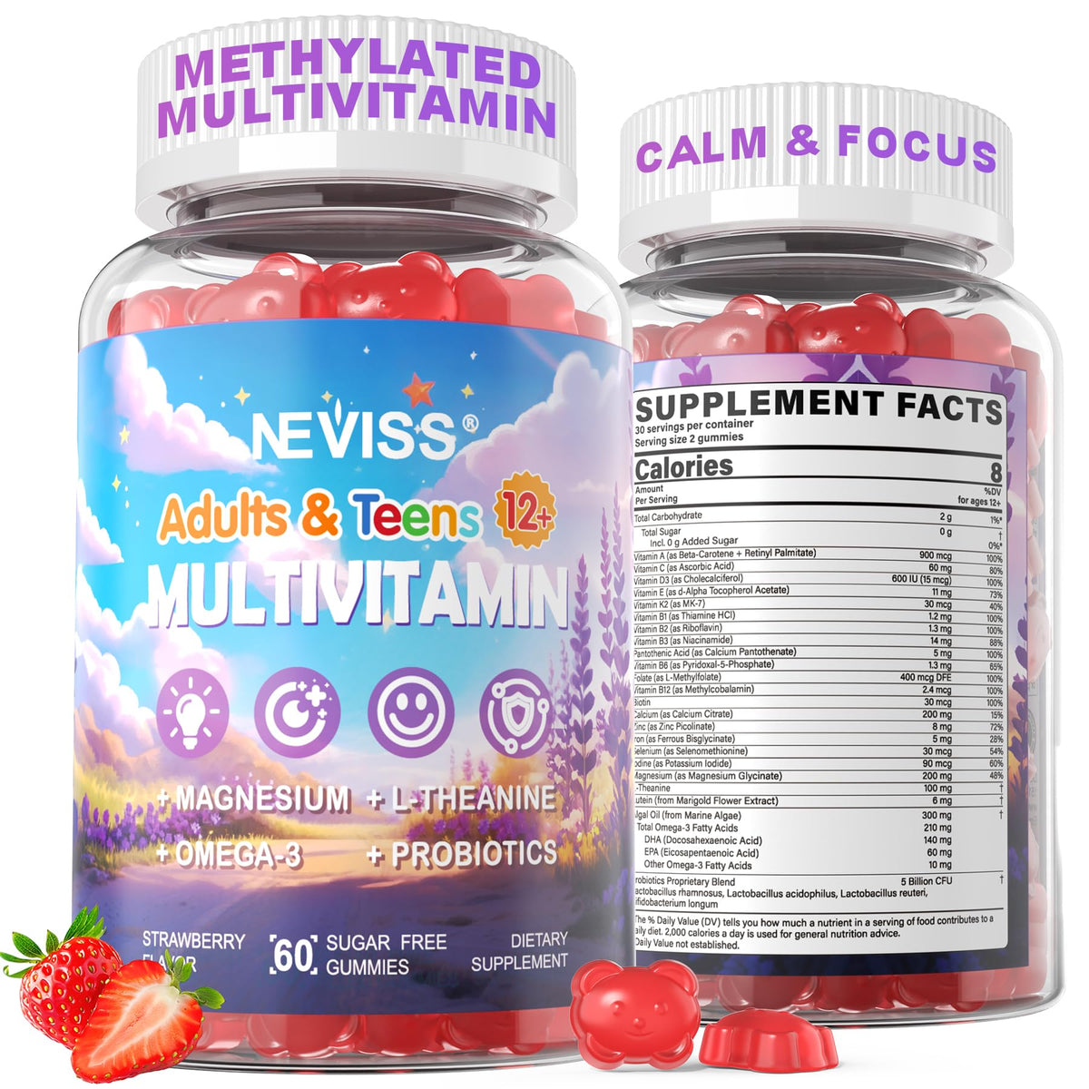NEVISS gummies multivitamines pour adolescents 60 pièces, vue de face