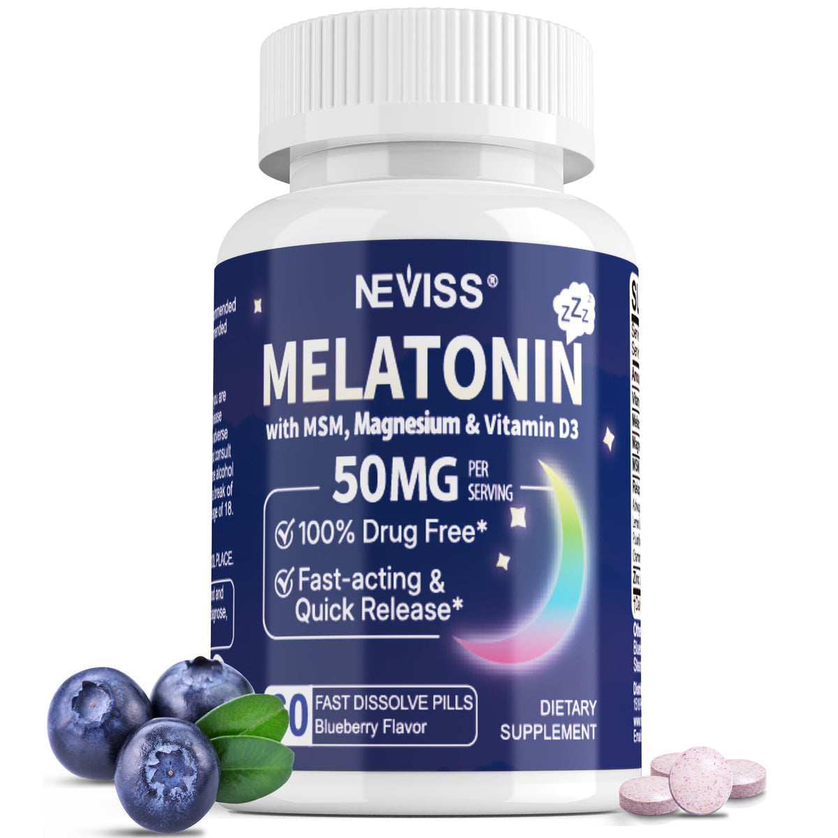 NEVISS Melatonine 50mg comprimés à dissolution rapide, boîte de 60 cts
