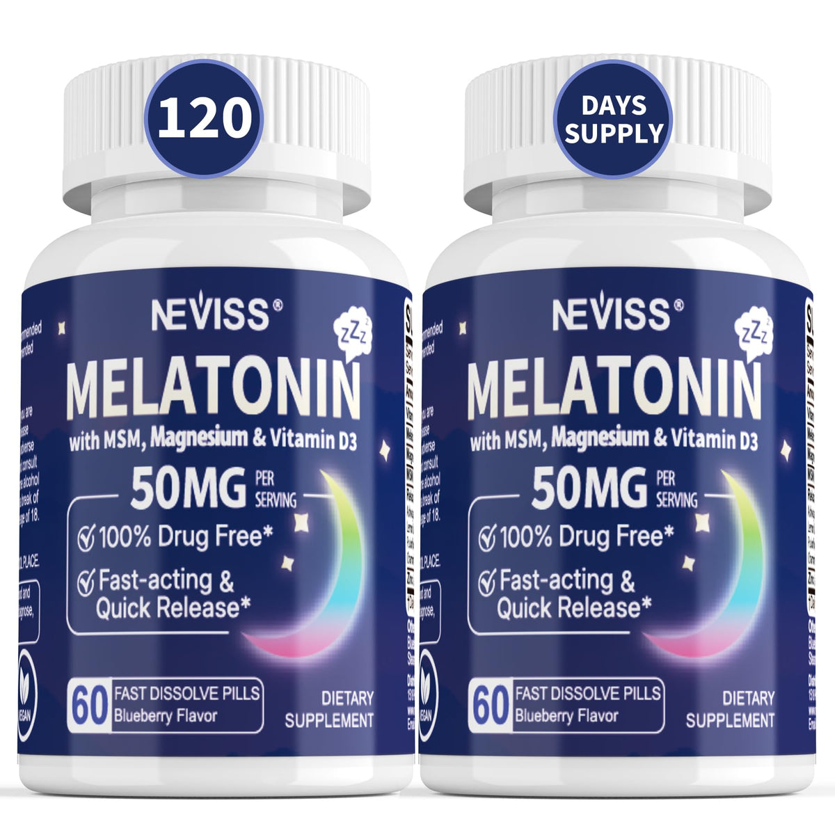 NEVISS Mélatonine 50mg comprimés dissolvants rapides, boîte vue de face