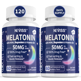 NEVISS Mélatonine 50mg comprimés dissolvants rapides, boîte vue de face