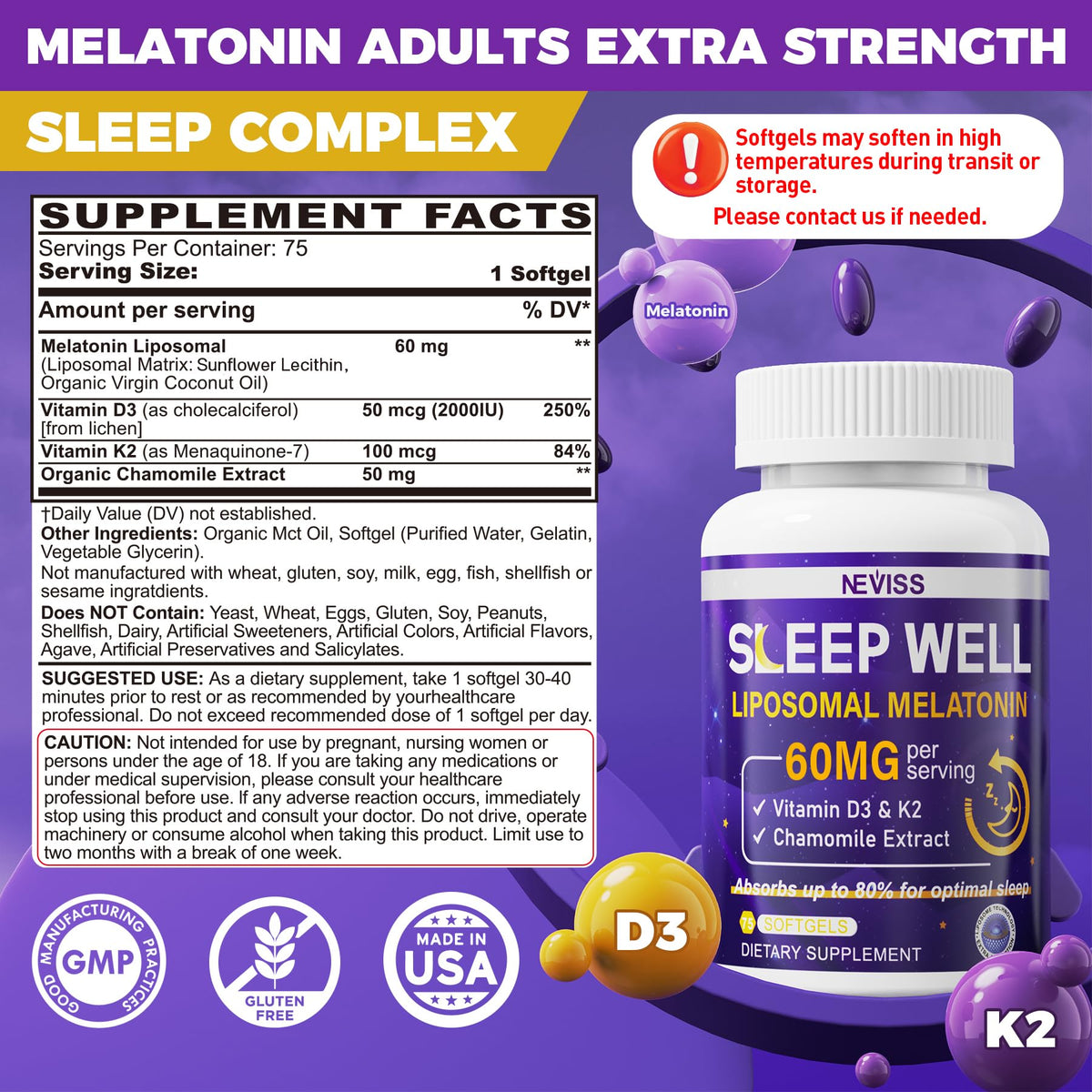 NEVISS Mélatonine Liposomale 60mg gélules de près