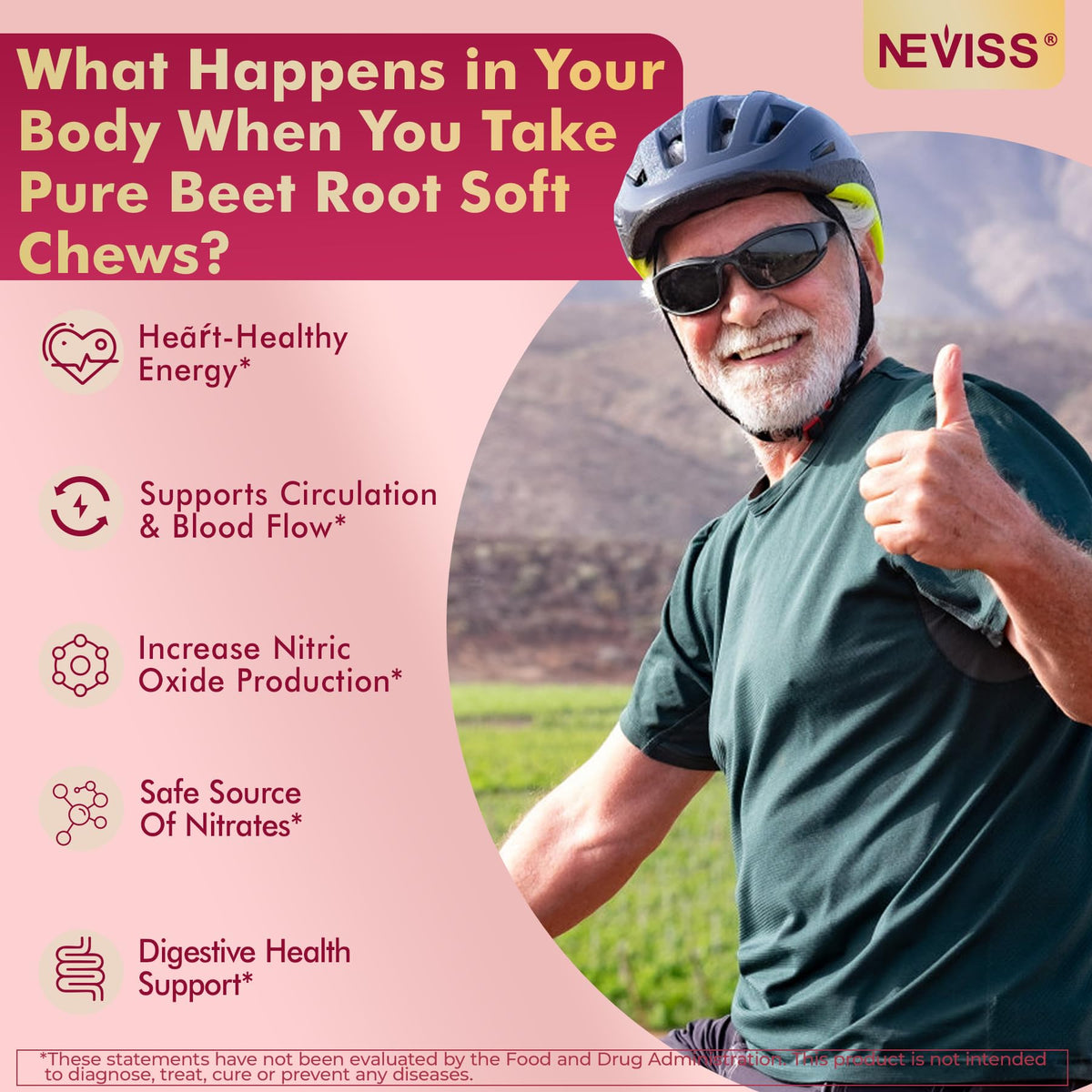 NEVISS Super Beet Chews 1500mg gummies in a bowl