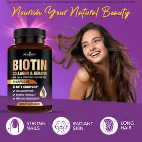 NEW AGE Complément Alimentaire Biotine Collagène 50 000 mcg - côté de la boîte