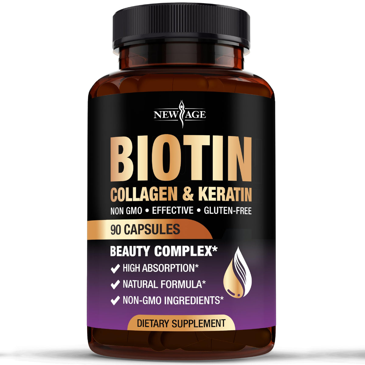 NEW AGE Complément Alimentaire Biotine Collagène 50 000 mcg - vue de l'avant
