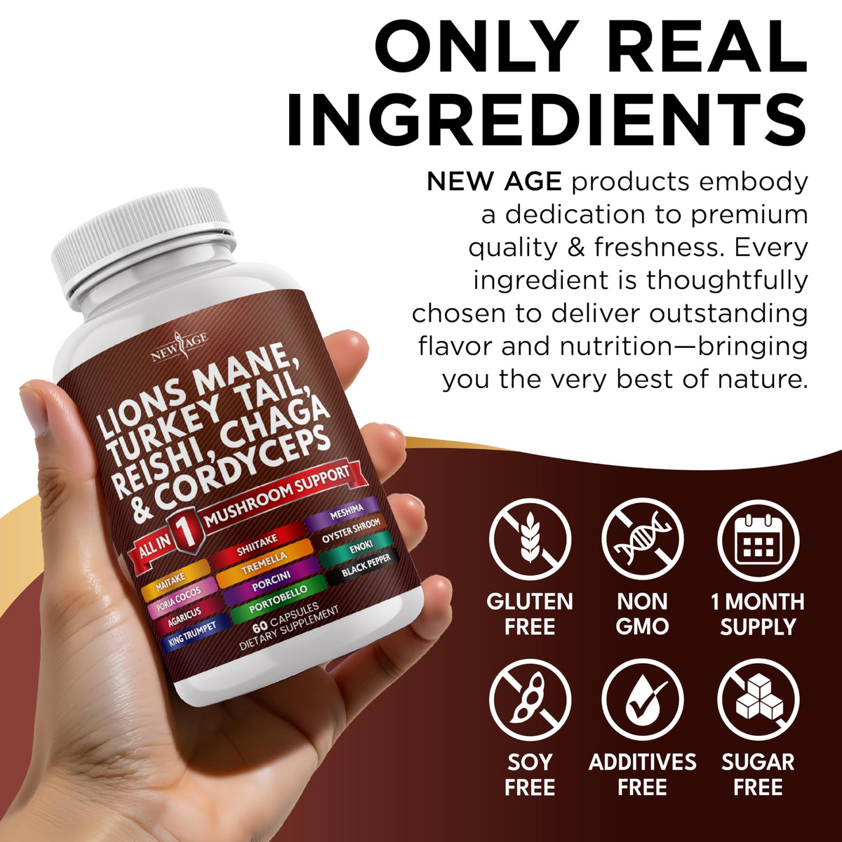 NEW AGE Complément Alimentaire Champignons avec capsules à côté