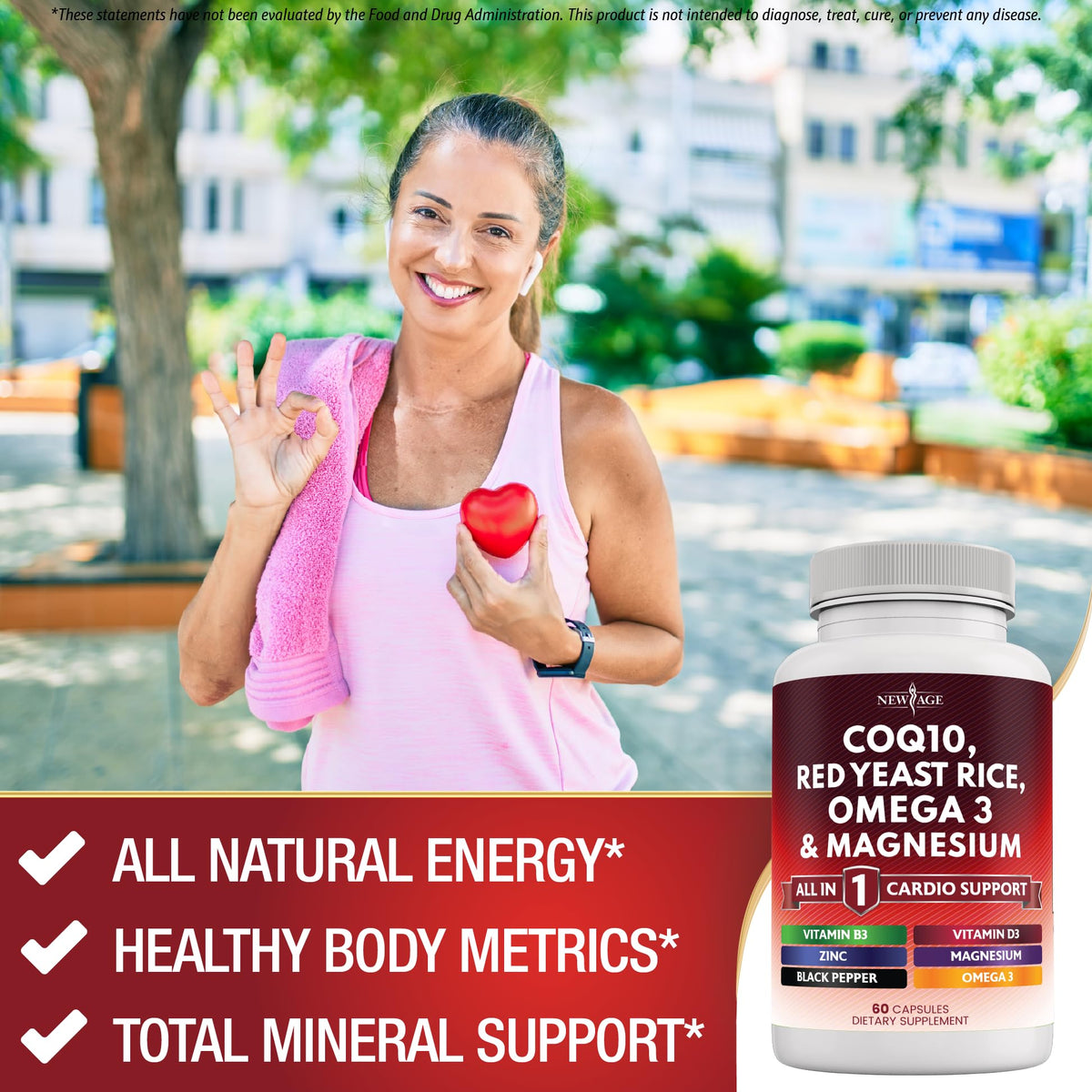 NEW AGE Complément Alimentaire CoQ10 200mg - capsules dans un verre