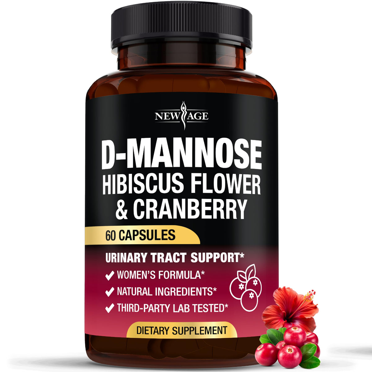 NEW AGE D-Mannose 1000mg gélules avec canneberge et hibiscus, pack avant