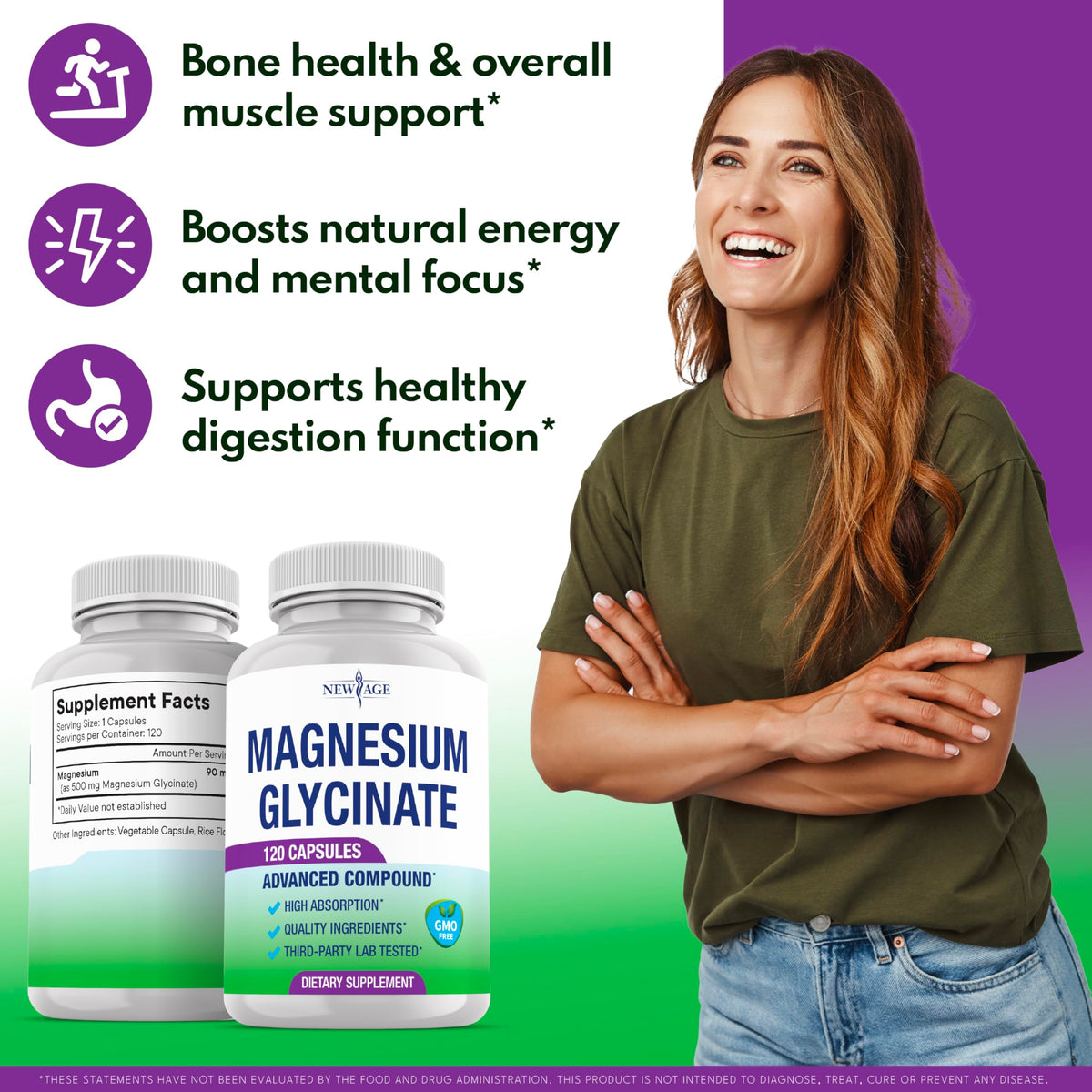 NEW AGE Magnésium Glycinate 500mg emballage arrière
