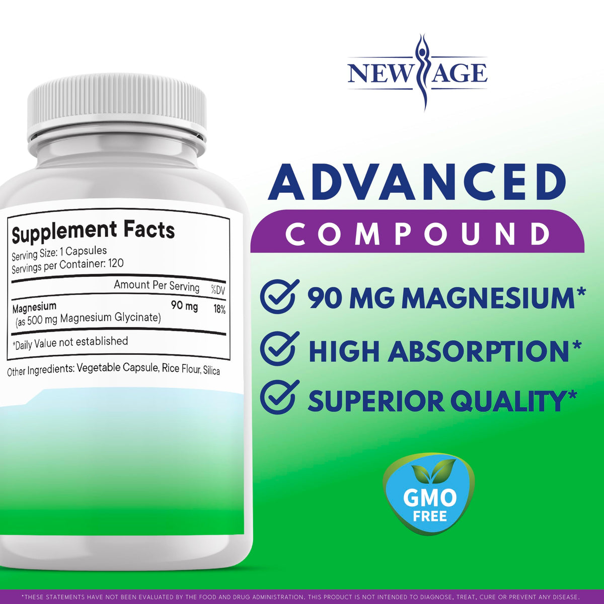 NEW AGE Magnésium Glycinate 500mg vue de côté des gélules