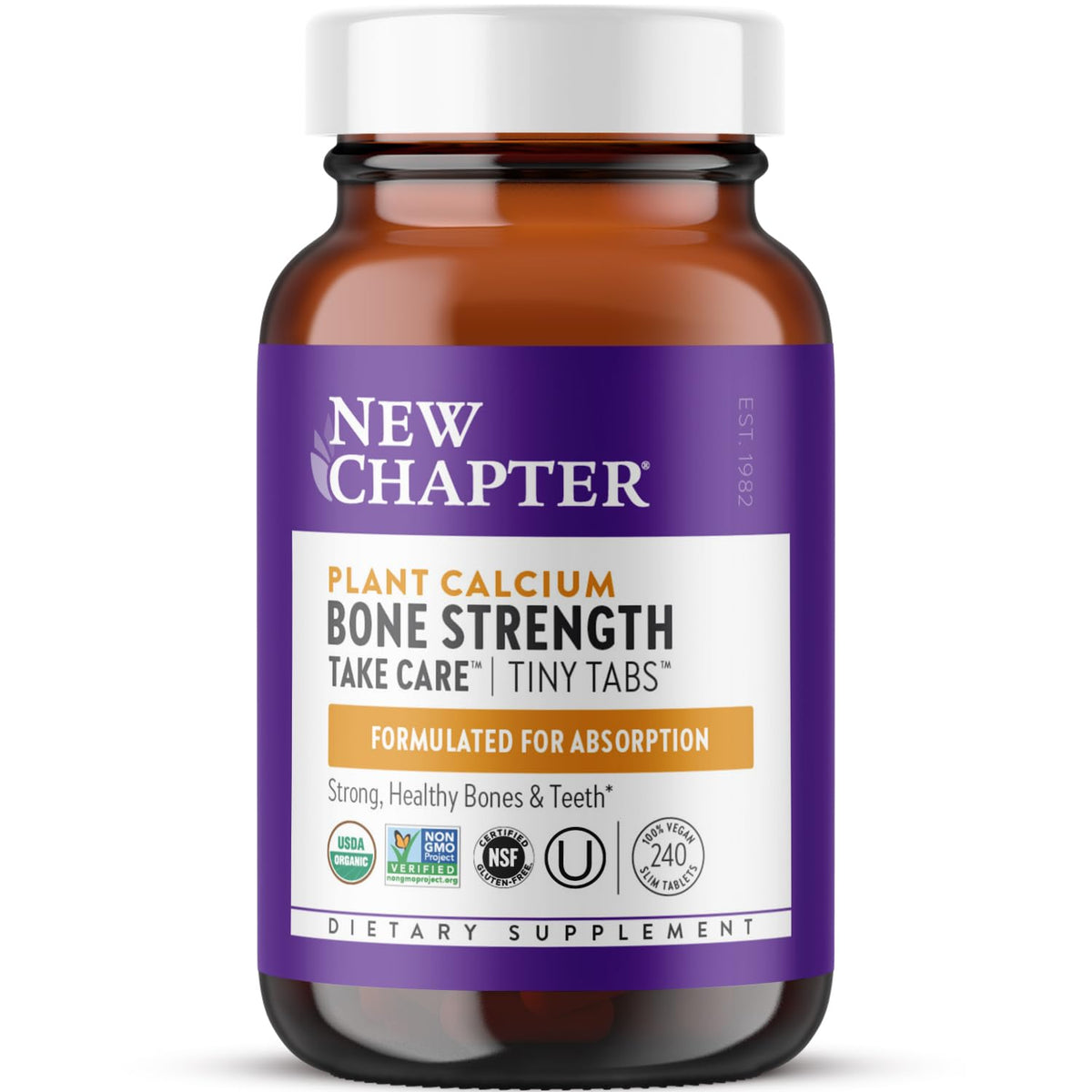 New Chapter Calcium Bioactif 240 Tiny Tabs vue avant avec emballage