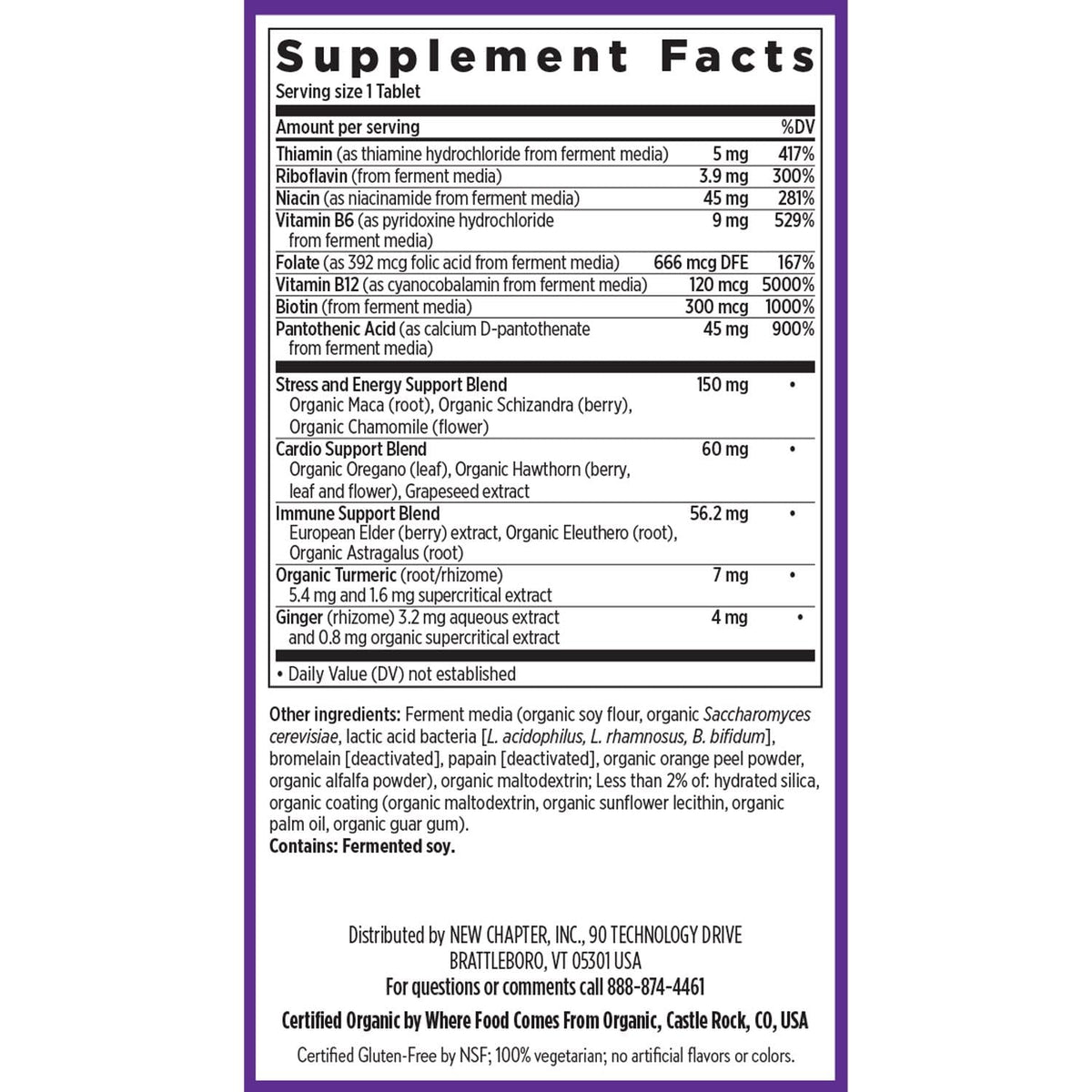 New Chapter Coenzyme B Complex, ingrédients listés sur l'emballage