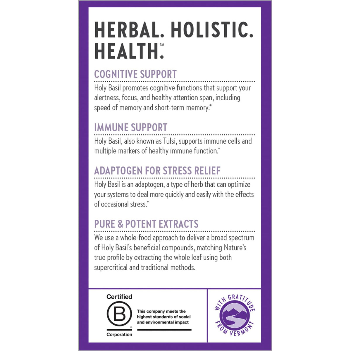 New Chapter Holy Basil Force - capsules sur une table en bois