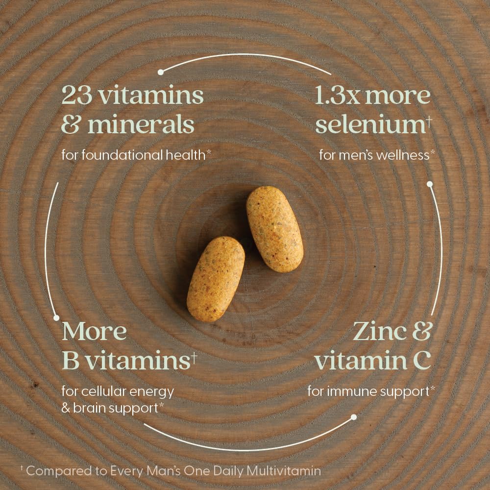New Chapter Multivitamine Avancée pour Hommes, comprimés sur une table