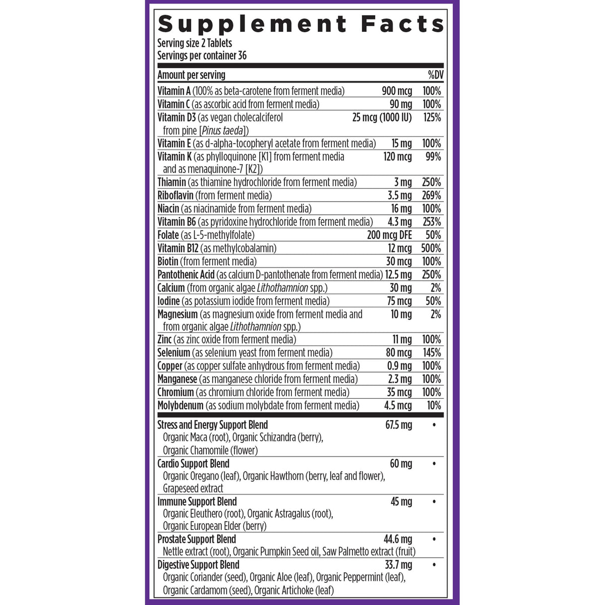 New Chapter Multivitamine Avancée pour Hommes, ingrédients naturels