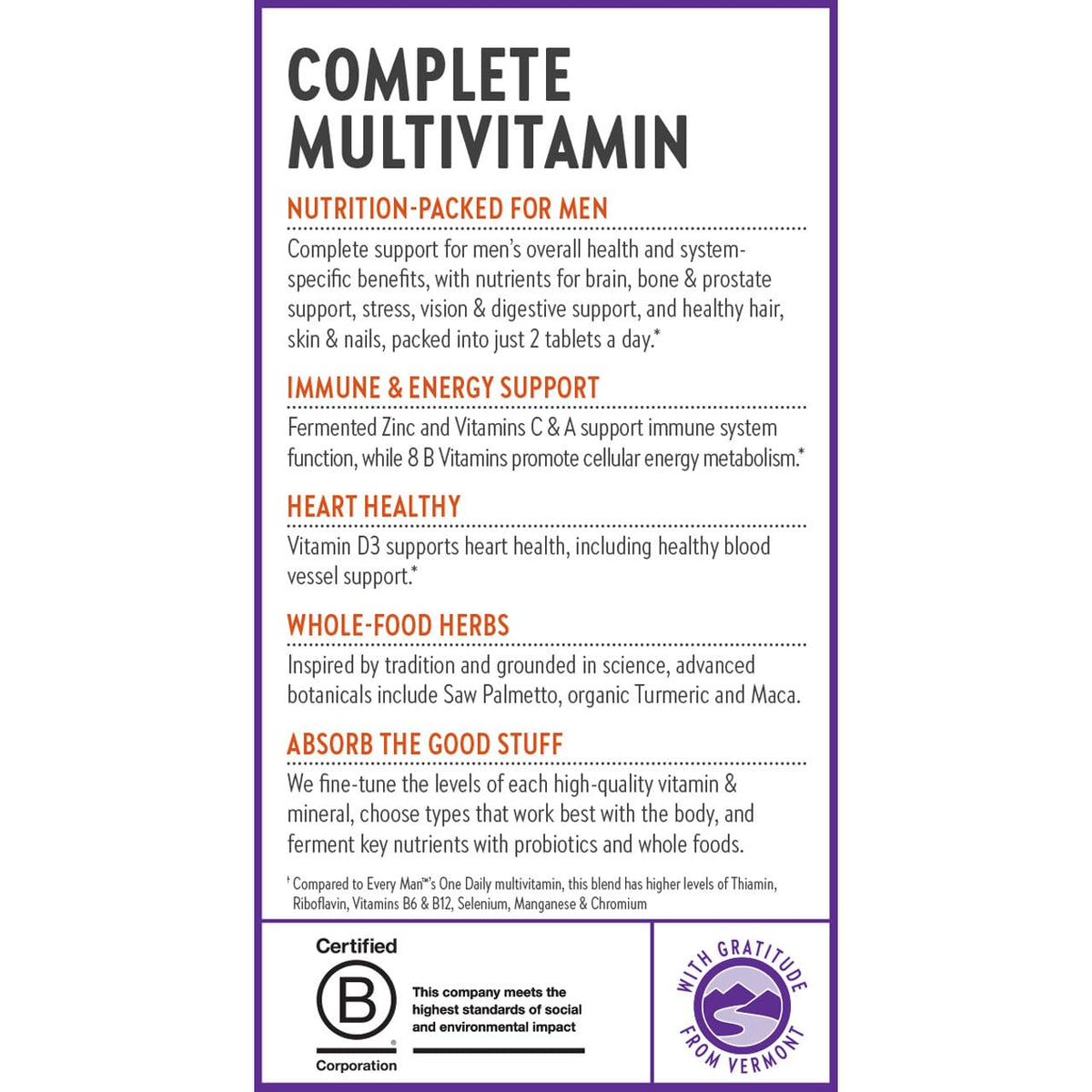 New Chapter Multivitamine Avancée pour Hommes, présentation des comprimés