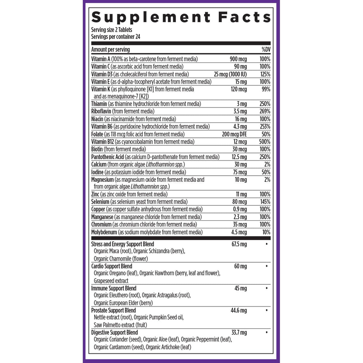 New Chapter Multivitamine Avancée pour Hommes, vue latérale