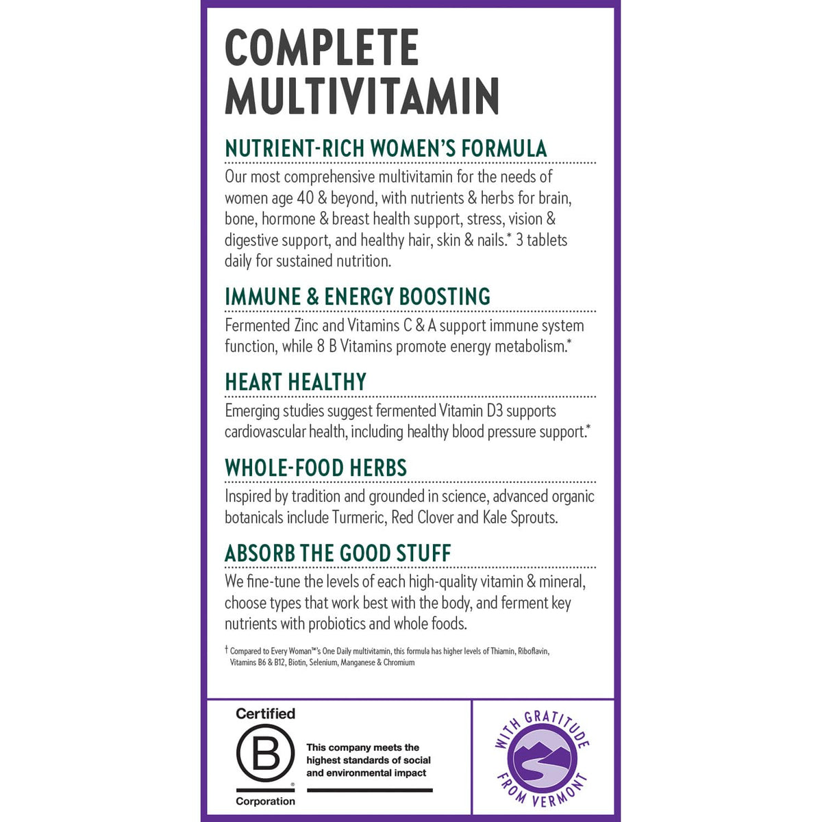 New Chapter Multivitamines Femmes 40+ présentation sur un fond naturel